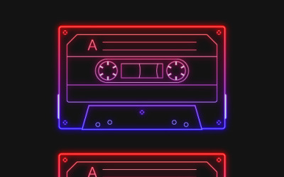 Neon retro audio rode cassettebandje, een vectorillustratieset