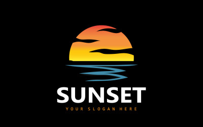 Coucher de soleil Logo Beach River Vector DesignV1