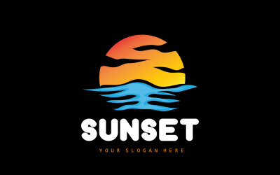 Coucher de soleil Logo Beach River Vector DesignV9