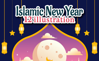12 Šťastný islámský nový rok ilustrace