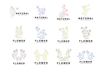 Logotipo botánico simple de hojas y flores VectorV1