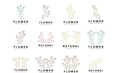 Logotipo botánico simple de hojas y flores VectorV2