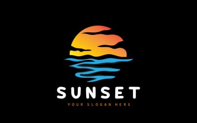 Sunset Logo Beach River Vector DesignV3