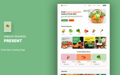 Elementos de interfaz de usuario de diseño de página de destino de venta de frutas y verduras