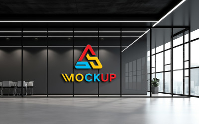 Indoor office wall logo mockup psd