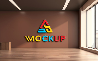 Realistic 3d mockup on brown wall psd