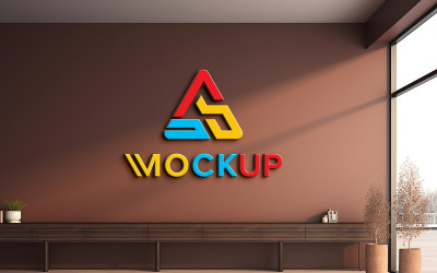 Realistic 3d mockup on brown wall