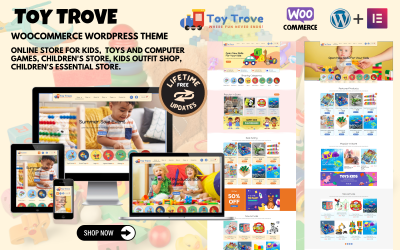 Toy Trove - Çocuk oyuncakları, kıyafetleri, hediyelik eşyalar ve daha fazlası için WooCommerce Elementor WordPress teması.