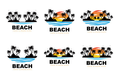 Palm Tree Logo Beach Vector Summer DesignV7