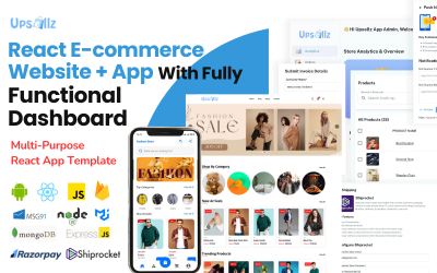 Sprzedaż dodatkowa | Reaguj na witrynę e-commerce + aplikację mobilną z funkcjonalnym szablonem dashboardu