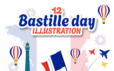 12 Gelukkige Bastille-dagillustratie