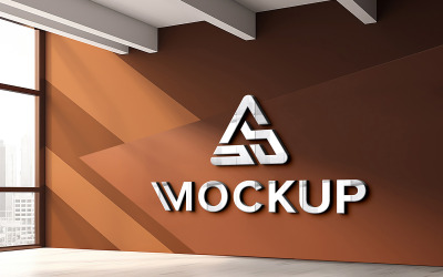 3d logo mockup on company wall indoor
