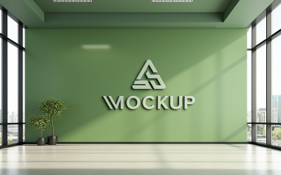 3d logo mockup on green wall