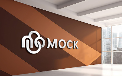 3d metallic logo mockup on company wall
