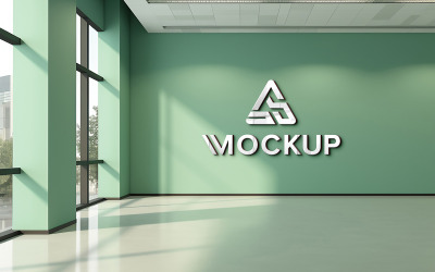 Logo mockup on light green wall