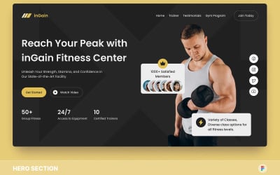 inGain - Gym &amp;amp; Fitness Hero Section Figma Template