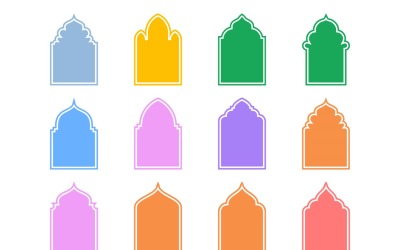 Islamic Arch Design Glyph med kontur Set 12-6