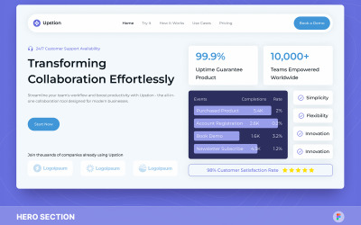 Upstion – SaaS-Zusammenarbeitstool Hero Section Figma-Vorlage