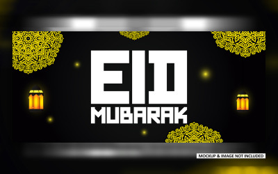 Design del post di saluto Black Eid con audace mandala art, modello di disegno vettoriale EPS