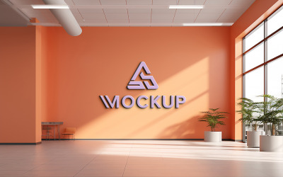 3d realistic logo mockup on orange wall psd