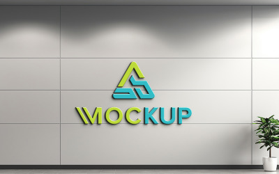 Minimalist office lobby room wall logo mockup indoor white wall mockup
