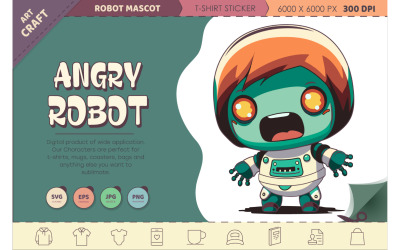 Angry Cartoon Robot. Póló, PNG, SVG.