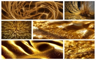 Sammlung von 8 abstrakten goldenen Hintergründen mit glänzendem Goldsand
