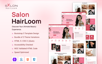 Szalon-Hairloom | Egyoldalas HTML webhelysablon reszponzív felhasználói felülettel