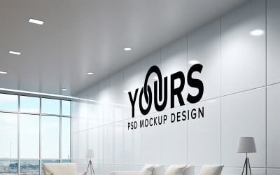 indoor office waiting room wall black logo mockup psd