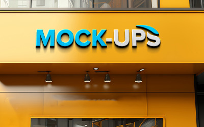 Logo shop sign mockup 3d realistic yellow store
