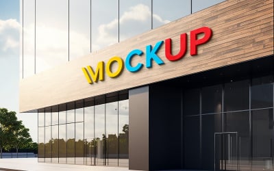 Realistic shop front colorful 3d logo mockup psd yellow blue red color 3d mockup