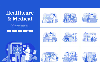 M701_ Pakiet ilustracji dotyczących opieki zdrowotnej i medycyny