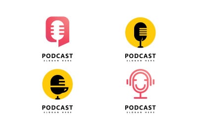 Ikona logo podcastu Projekt wektora szablonu symboli mikrofonu V0