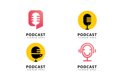 Podcast Logo icono Diseño Vector Plantilla micrófono símbolos V0