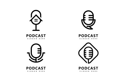 Podcast Logo icono Diseño Vector Plantilla micrófono símbolos V9
