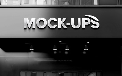 Shop front facade 3d metal logo mockup psd