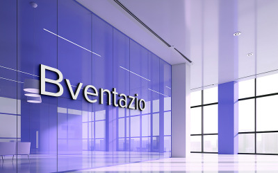 Blue glass wall psd logo mockup Office glass wall logo