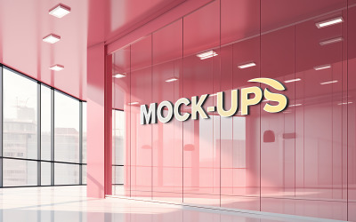 Mockup del logo della finestra dello spazio ufficio mockup del logo della parete di vetro