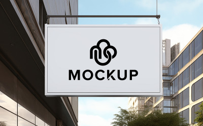 White sign mockup outside a shop