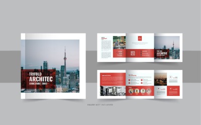 Архитектурная квадратная брошюра втрое или макет шаблона дизайна квадратной брошюры втрое