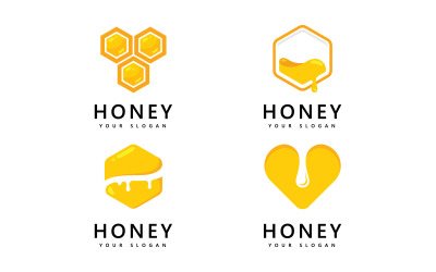 蜂蜜梳子标志图标，蜜蜂矢量设计 V9