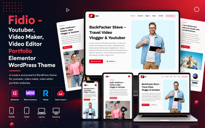 Fidio - YouTuber, videókészítő, videószerkesztő portfólió Elementor WordPress sablon