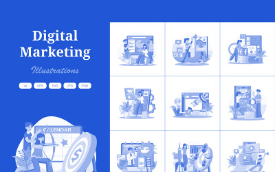 M677_ Pakiet ilustracji marketingu cyfrowego