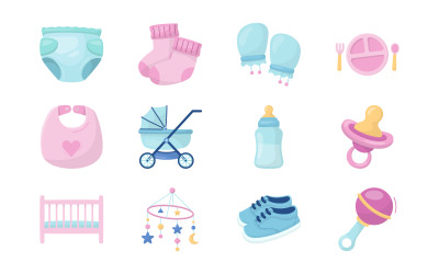 Conjunto de objetos isolados de coisas de bebê