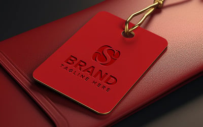 Maqueta de logotipo rojo de lujo con etiqueta de precio con efecto grabado