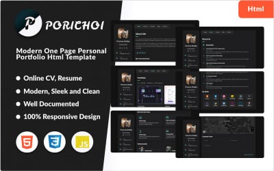 Porichoi - Moderne HTML-sjabloon voor één pagina met persoonlijke portfolio