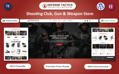 Táticas de defesa - modelo WordPress Elementor de clube de tiro, loja de armas e armas