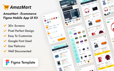 AmazMart — zestaw interfejsu użytkownika aplikacji mobilnej Figma do handlu elektronicznego