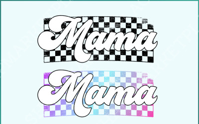 Retro geruite Mama PNG, trendy T-shirtontwerp, noodlijdende mama-sublimatie, Moederdagcadeau