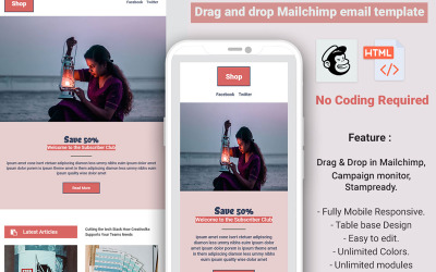 Boutique - Modèle de newsletter HTML réactif pour Mailchimp